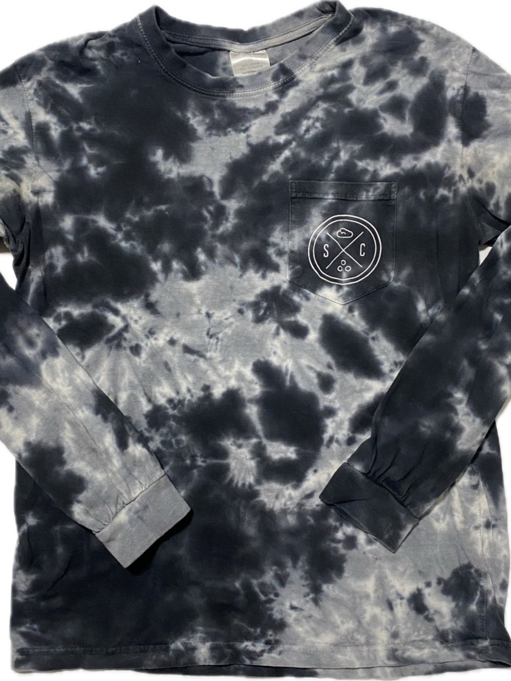 Sand Cloud Men's Black & Gray Tie-Dye Long Sleeve Pocket Tee
